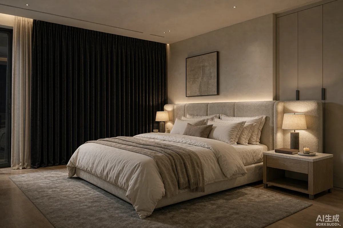 Dormitorio de lujo sereno diseñado para un mejor descanso