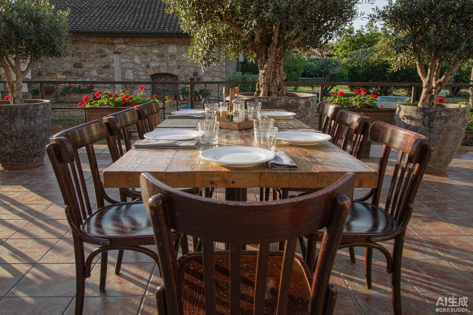 Sillas de restaurante de madera maciza en comedor con acabado natural y unión de espiga