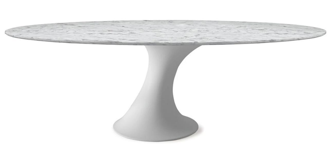 Mesa de comedor larga T019, referencia de modelo Fenmi Casa con tablero de piedra y apoyos decorativos