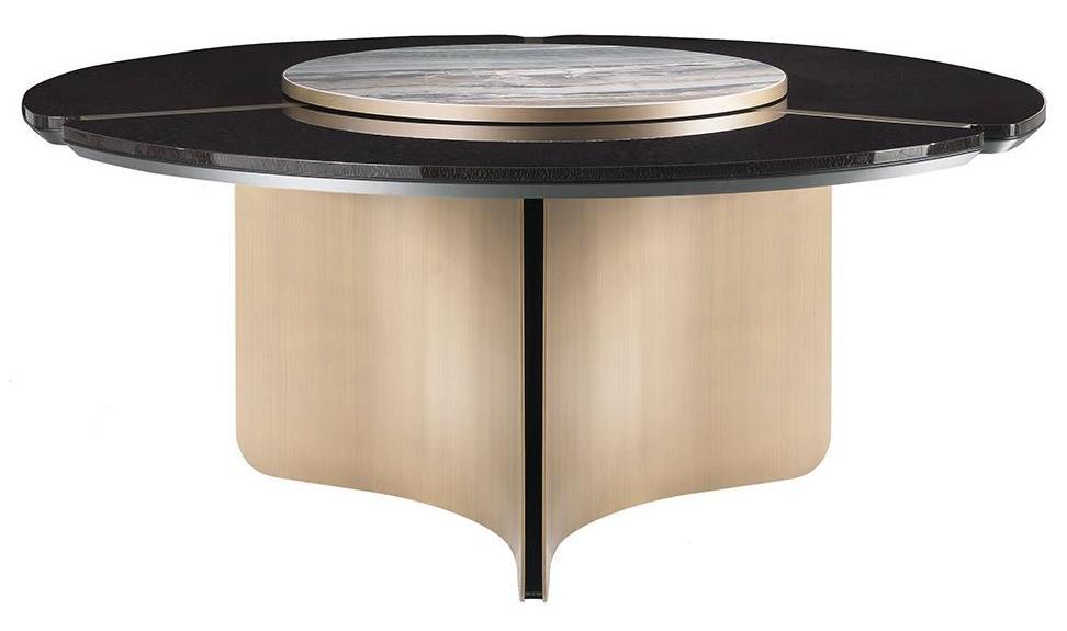 Mesa de comedor redonda T025, referencia de modelo Fenmi Casa con tablero de piedra y apoyos decorativos