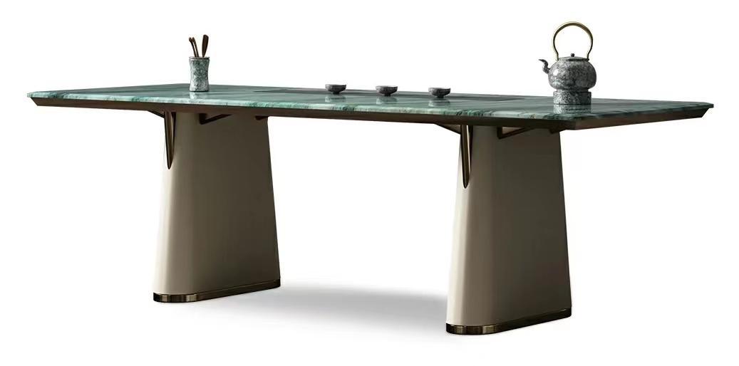 Mesa de té TS009, referencia de modelo Fenmi Casa con tablero de piedra y apoyos decorativos