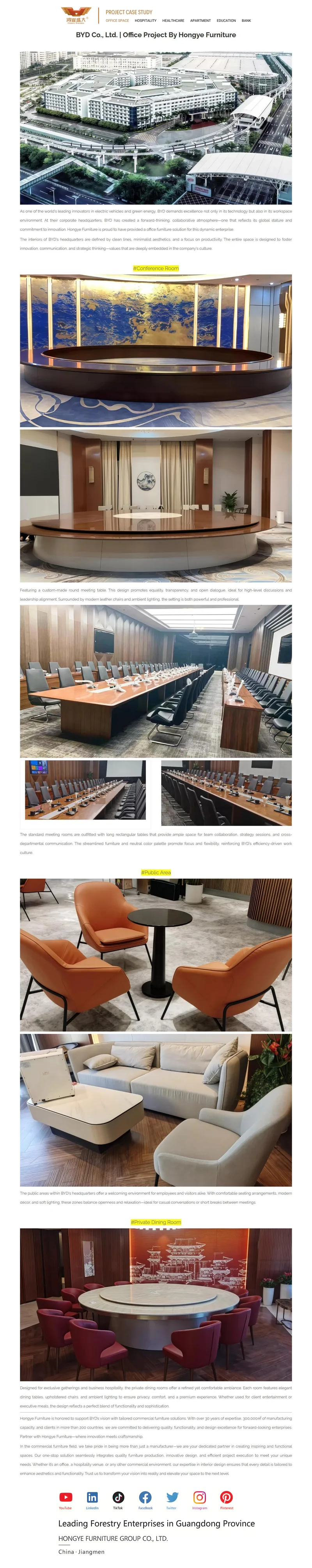 BYD Global HQ Shenzhen - Mobiliario corporativo por Hongye Furniture Group