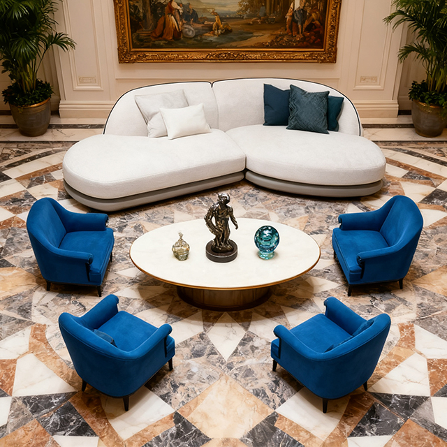 Sofá Curvo de Salón con Mesa de Centro
